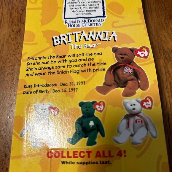 McDONALDS TY BEANIE BABY BRITANNIA THE BEAR RARE WITH 2 TAG ERRORS 1993 OAKBROOK - Picture 5 of 7